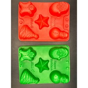 Set of 4 Kraft Foods Jell-O Happy Holidays Christmas Santa Mold Green Red‎ Trays